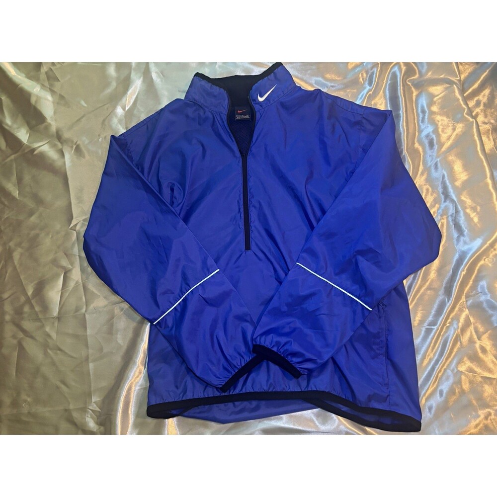 Vintage Nike Center Swoosh 1/4 Zip Pullover Windbreaker Jacket Blue Mesh Lined S